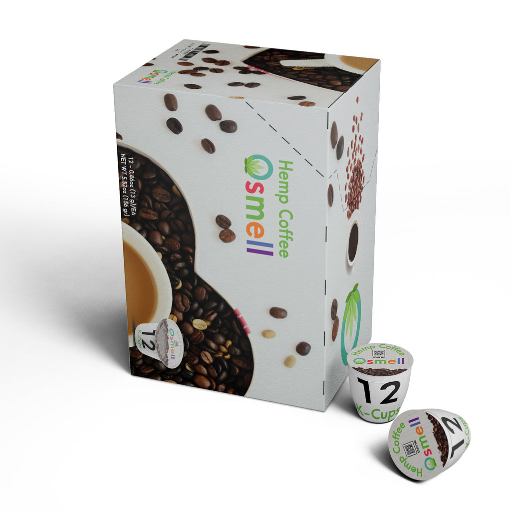 Hemp Coffee K-Cup Pods. 100% Colombian Coffee Blend with Pure Hemp (100% Natural Hemp - Made in the USA), DARK ROAST 12 count.